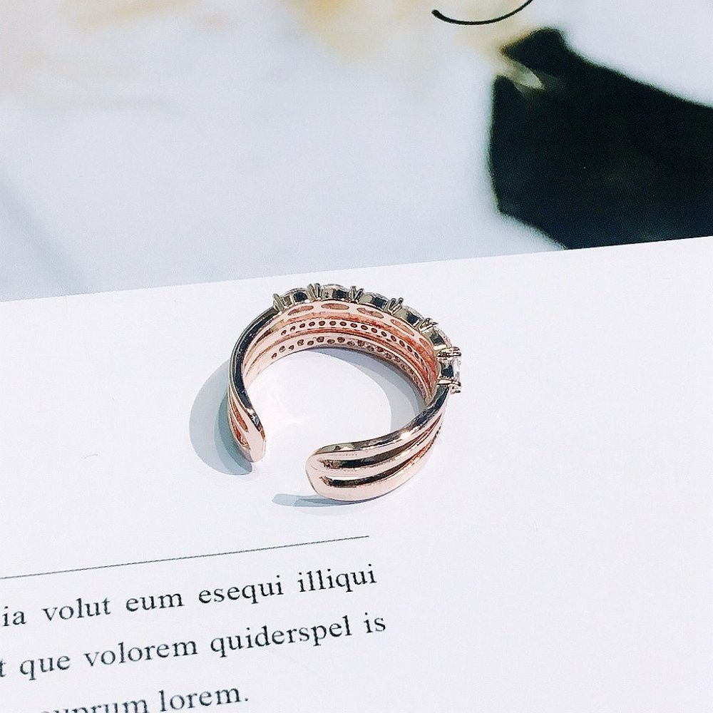 Rose Gold Diamond Triple Stackable Adjustable Ring - Picture 15 of 16